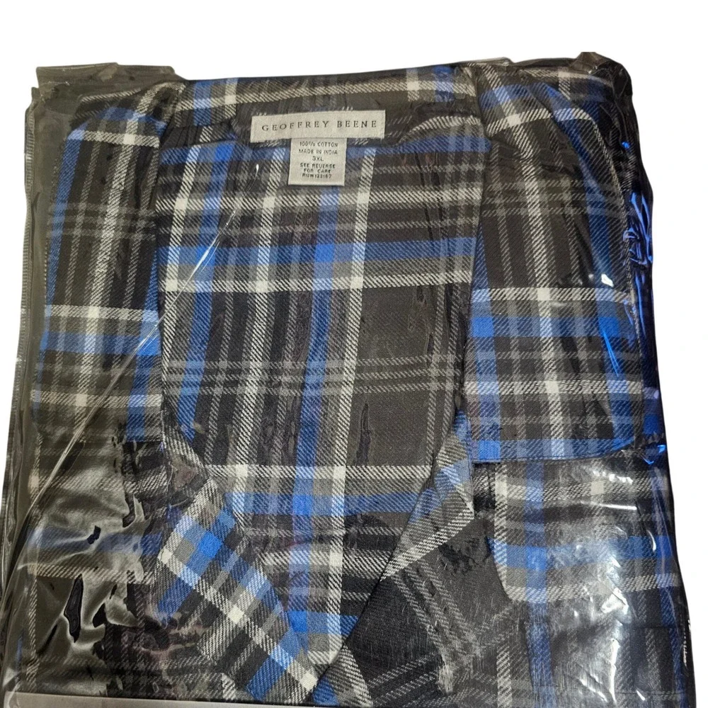 Vintage Geoffrey‎ Beene Men's Pajama Set 3XL Blue Black Plaid Cotton New In Pack